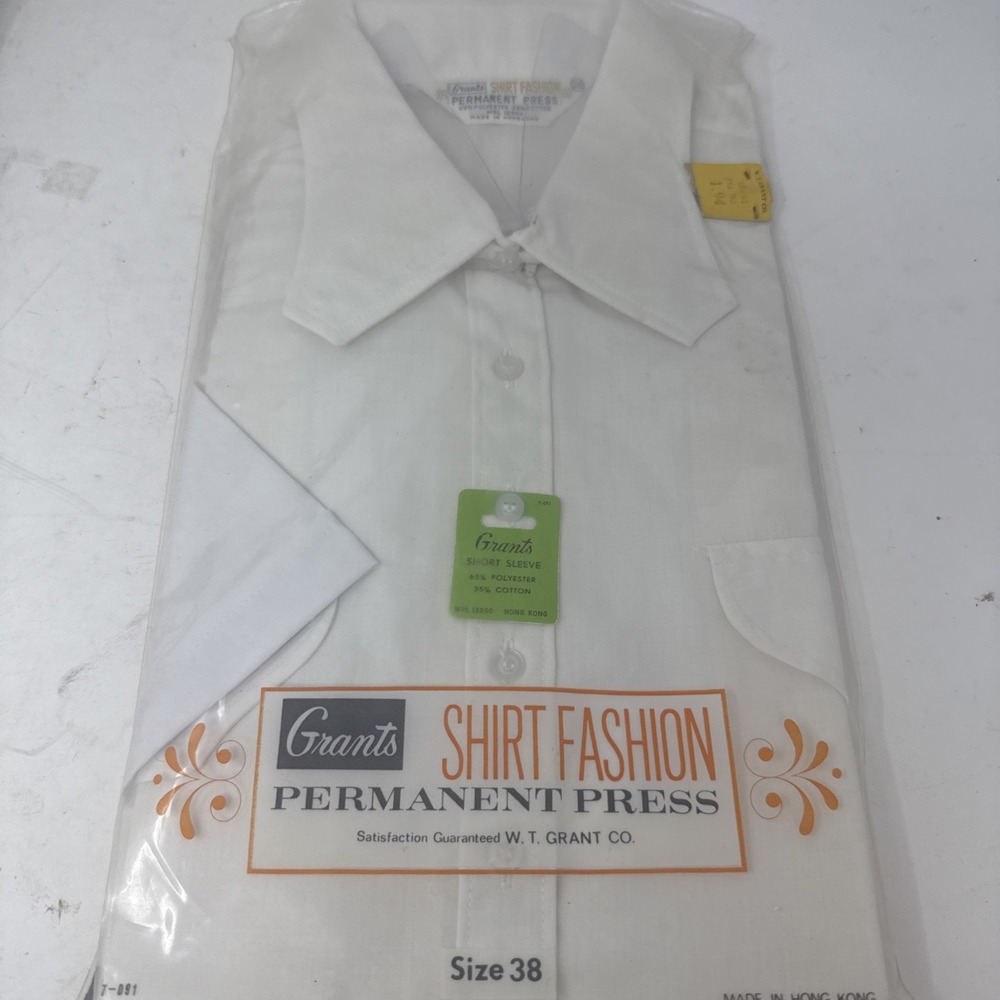 VTG Womens M 1960s Grants Top White Dress Shirt Hippie 1970s Hong Kong Perm Pres